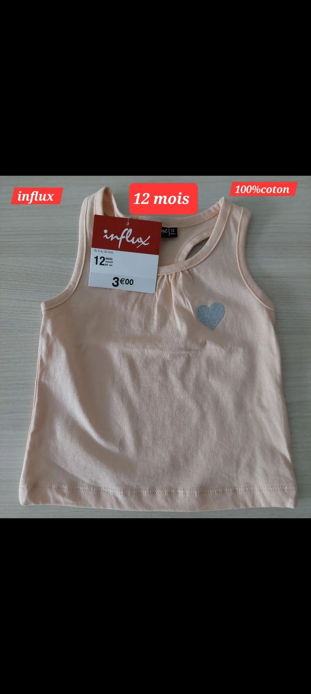 Débardeur avec cœur fille 12 mois 